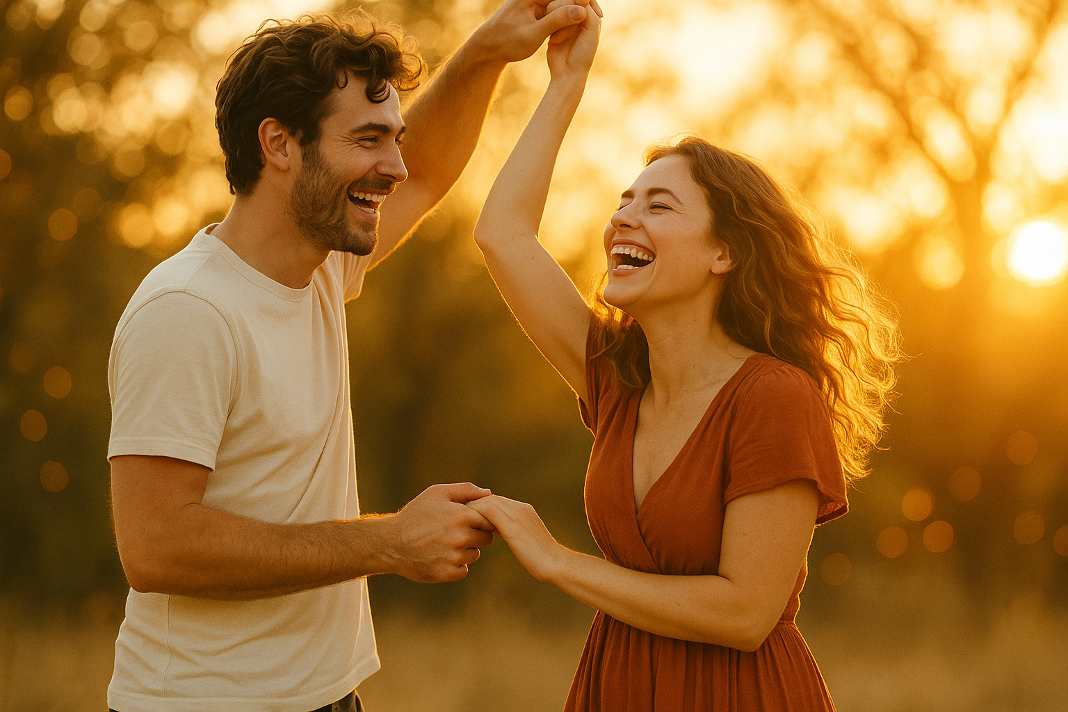Couple dancing in golden light