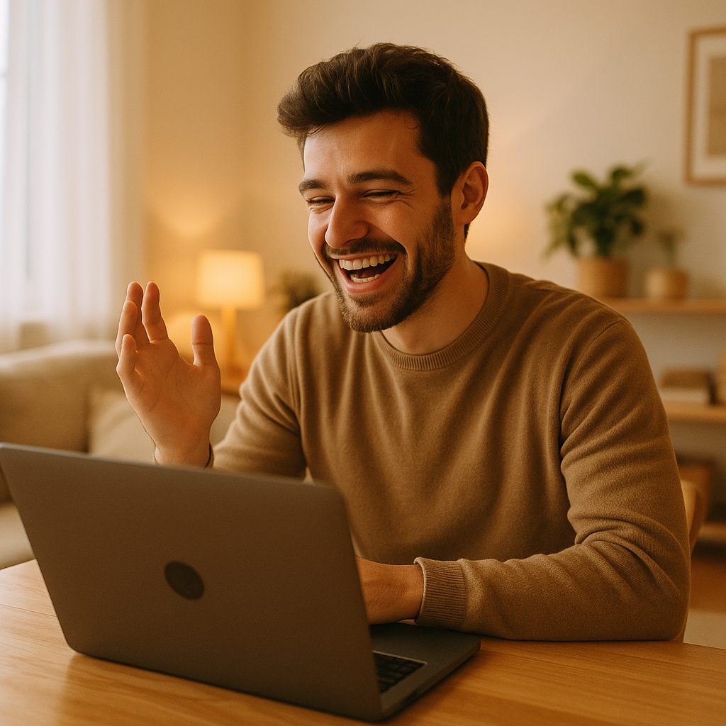 Laughing on a video call