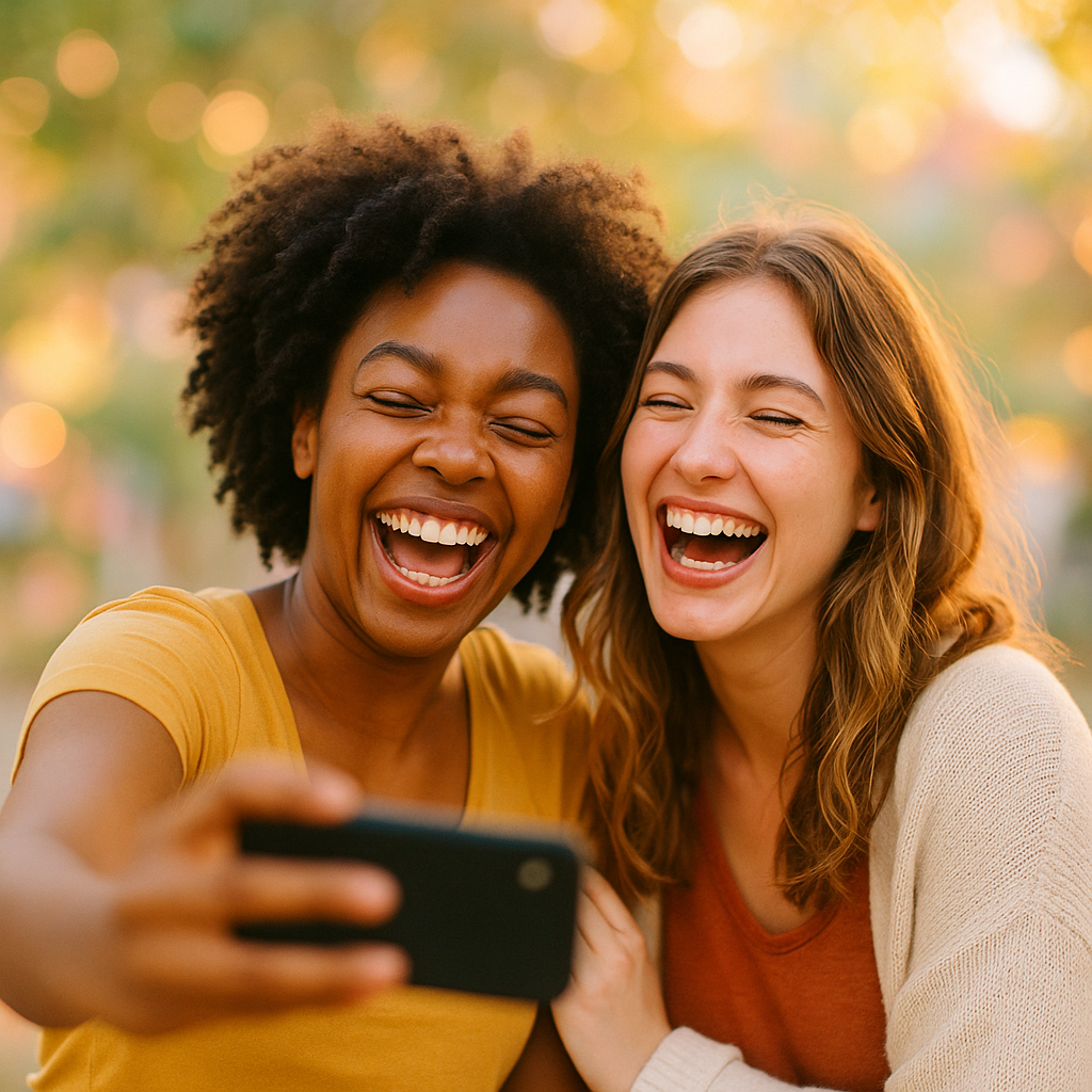 Friends selfie laughing