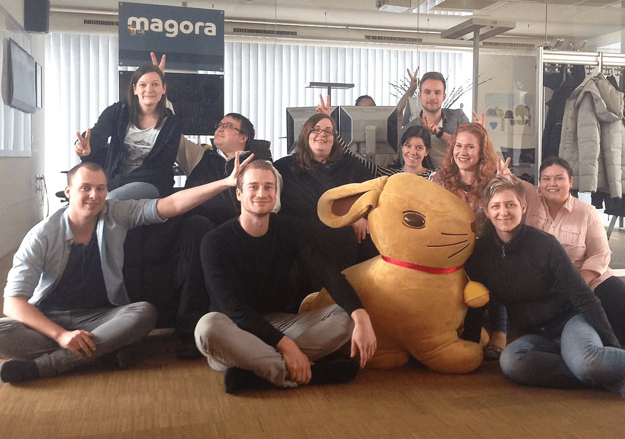 The team and the golden office rabbit