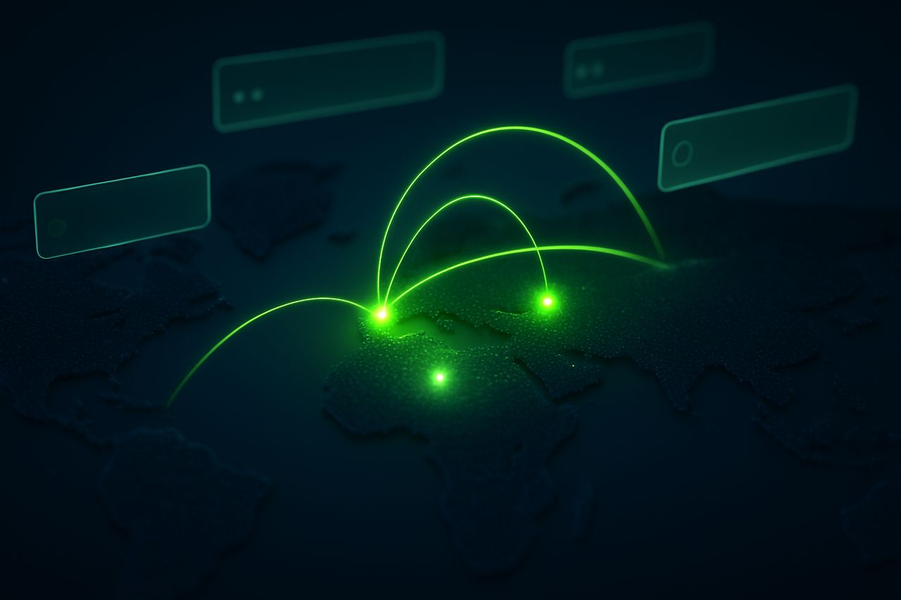 Abstrakte Visualisierung eines globalen Domain- und DNS-Netzwerks