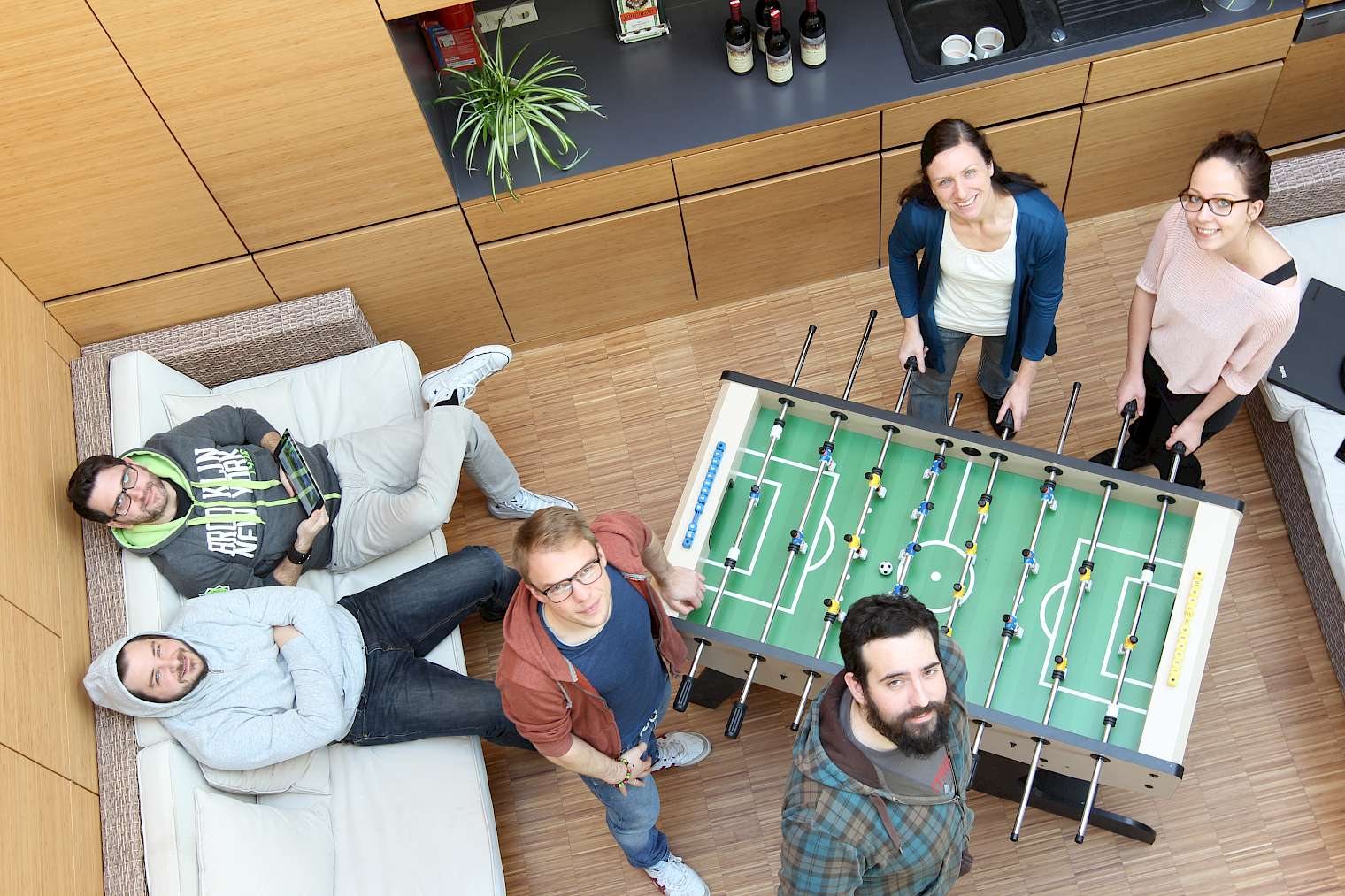 Table-football break in the lounge
