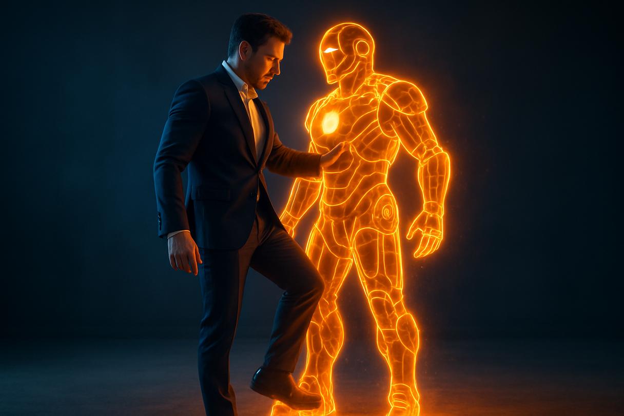 Illustration of a virtual capability suit amplifying a team member's output