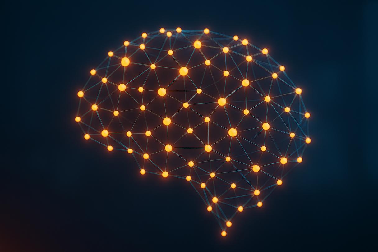 Abstract visualization of a corporate knowledge brain connecting people and data